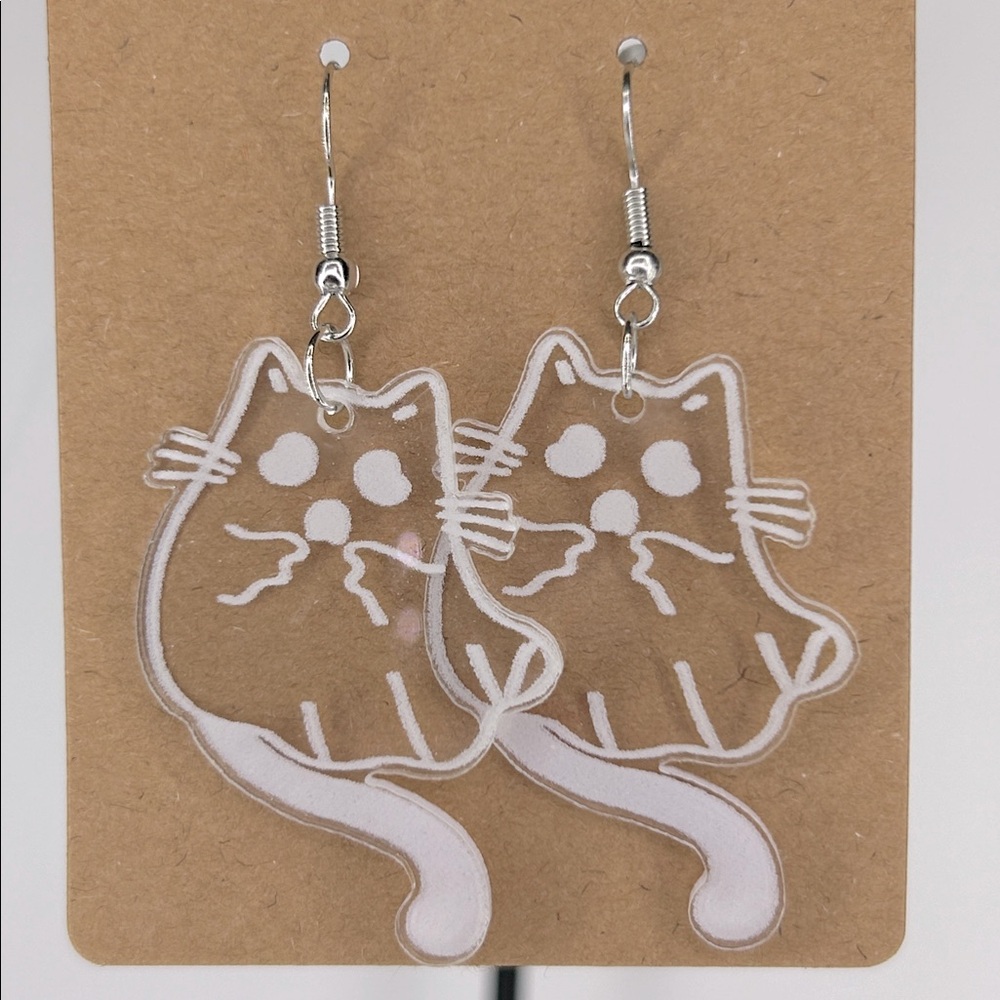 Clear Acrylic 2D Ghost Cat Dangle Earrings Fashion Jewelry